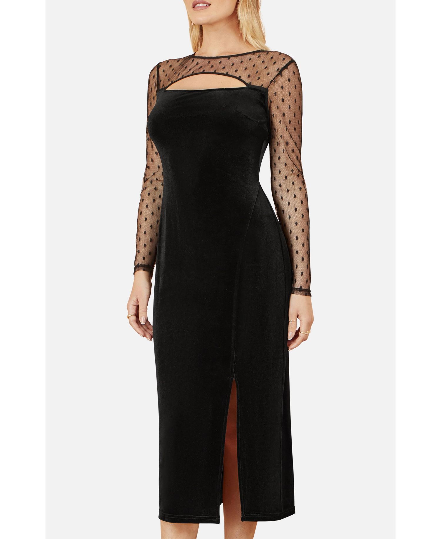 Women's Velvet With Slash Neckline Midi Dress