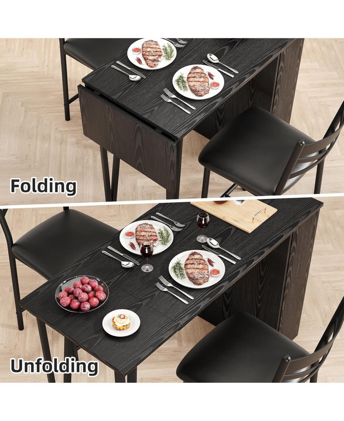 gaomon 2-4 Person Durable Bar Table Set with 16" Wide Cushions and Flip-Top Extension, for Dining