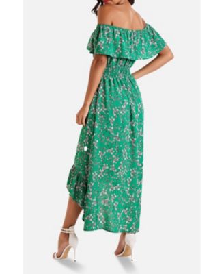 Women's Floral Bardot Ruffled Hem Midi Dress