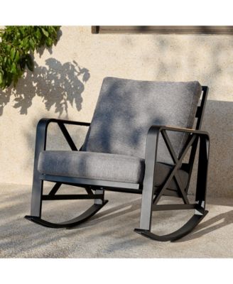 Outdoor Rocking Chair with Cushions, Patio Rocking Chair with Steel Frame and Olefin Fabric Seat