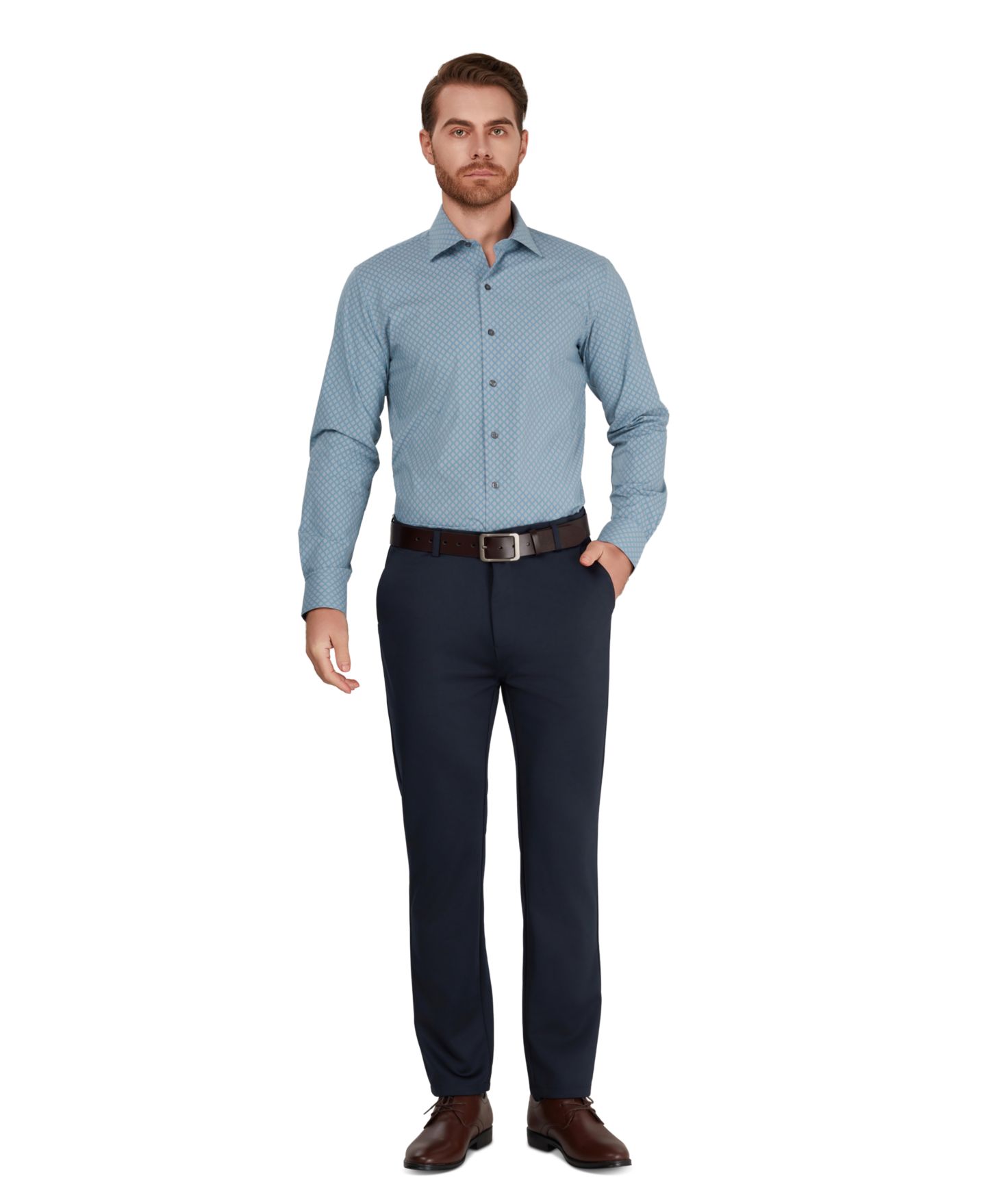 Мужская рубашка Alfani Diamond Spot Slim-Fit, цвет: Синий пыльный — фото 2