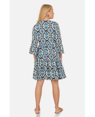 Women's Ikat Print 3/4 Sleeve Tunic Dress