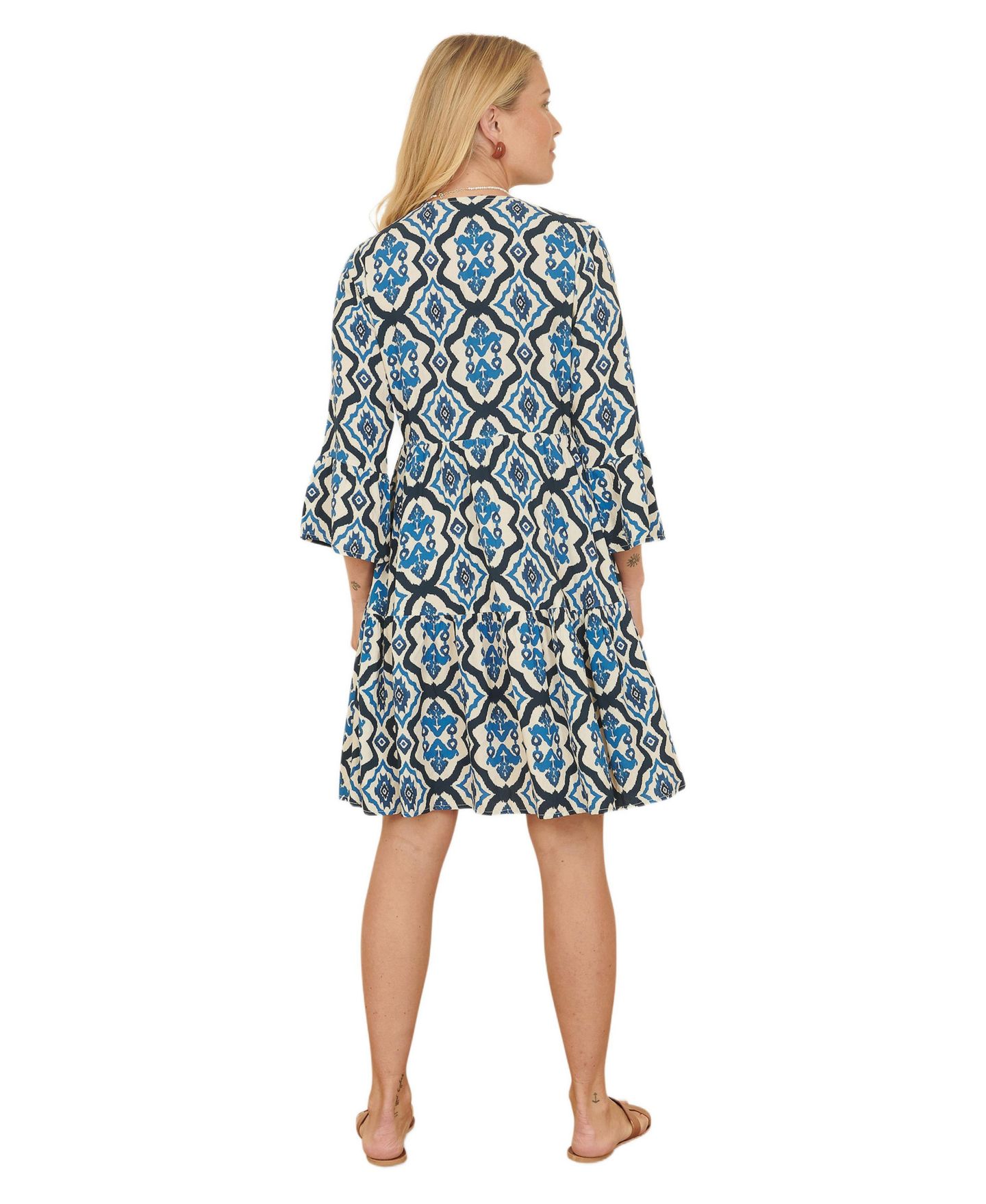 Женское платье Yumi Ikat Print 3/4 Sleeve Tunic, цвет: Синий — фото 3