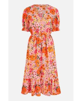 Women's Short Sleeve V-Neck Printed Midi Dress