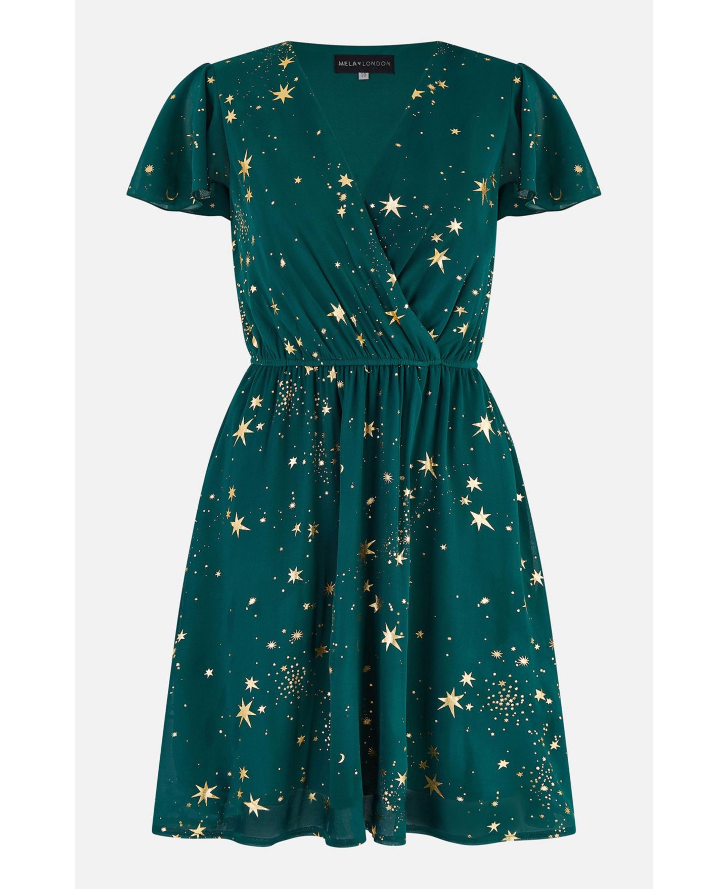Женское платье Yumi Foil Star Print Wrap Skater, цвет: Зелёный — фото 6