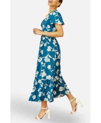 Women's Floral Button Down Floral Midi Dress