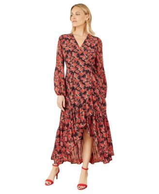 Women's Rose Print Dipped Hemline Midi Dress