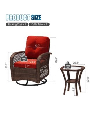 Indoor Swivel Glider Chair 3 Piece Set Wicker Rattan Living Room Furniture with Glass Top Side Table
