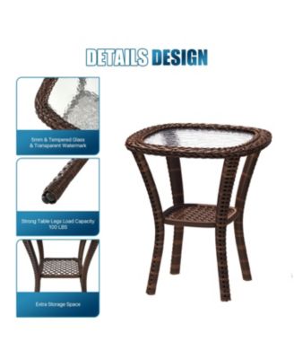 Indoor Swivel Glider Chair 3 Piece Set Wicker Rattan Living Room Furniture with Glass Top Side Table