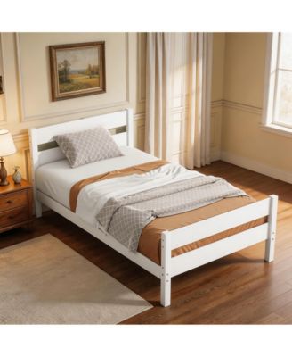 Rubber Wood Platform Bed Frame with Headboard and Footboard, Space-Saving Design