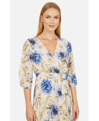 Women's 3/4 Sleeve V-Neck Wrap Midi Dress