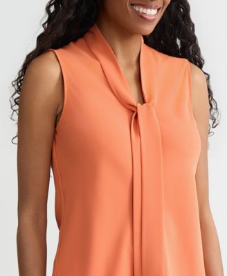 Women's Solid Sleeveless Tie-Neck Blouse, Regular & Petite