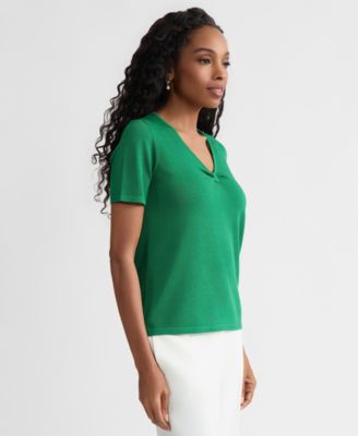 Women's Gathered V-Neck Short-Sleeve Sweater