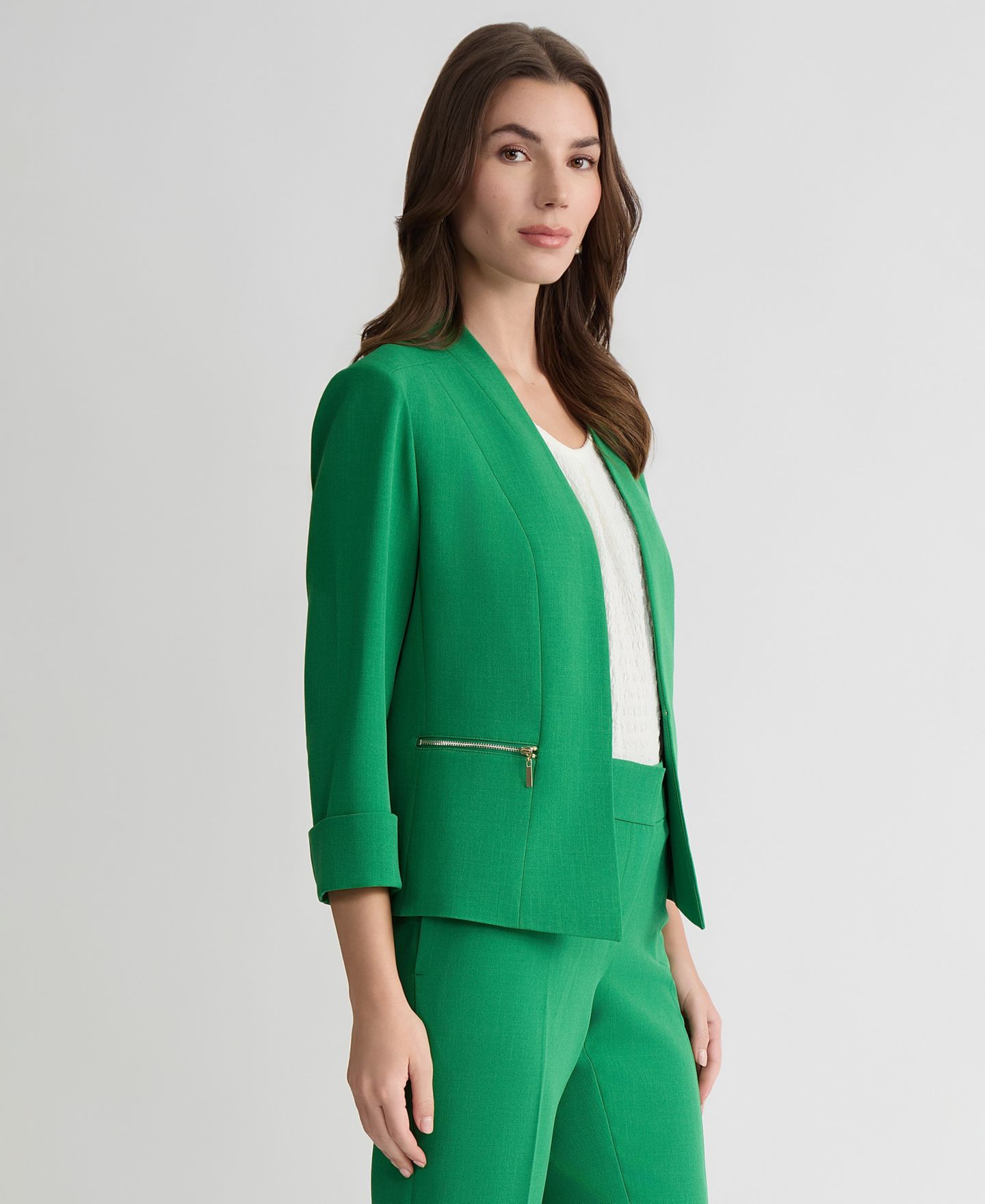 Женский пиджак Kasper Petite Zip-Pocket 3/4-Sleeve Blazer, цвет: Зелёный — фото 5