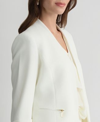 Women's Collarless 3/4-Sleeve Zip-Pocket Jacket