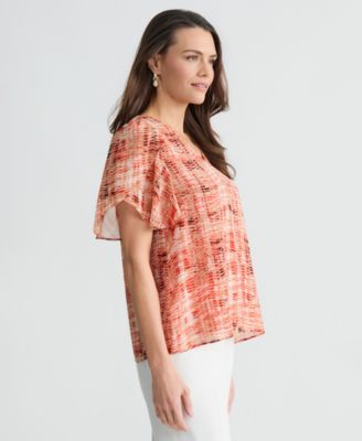 Women's Plaid Tulip-Sleeve Blouse