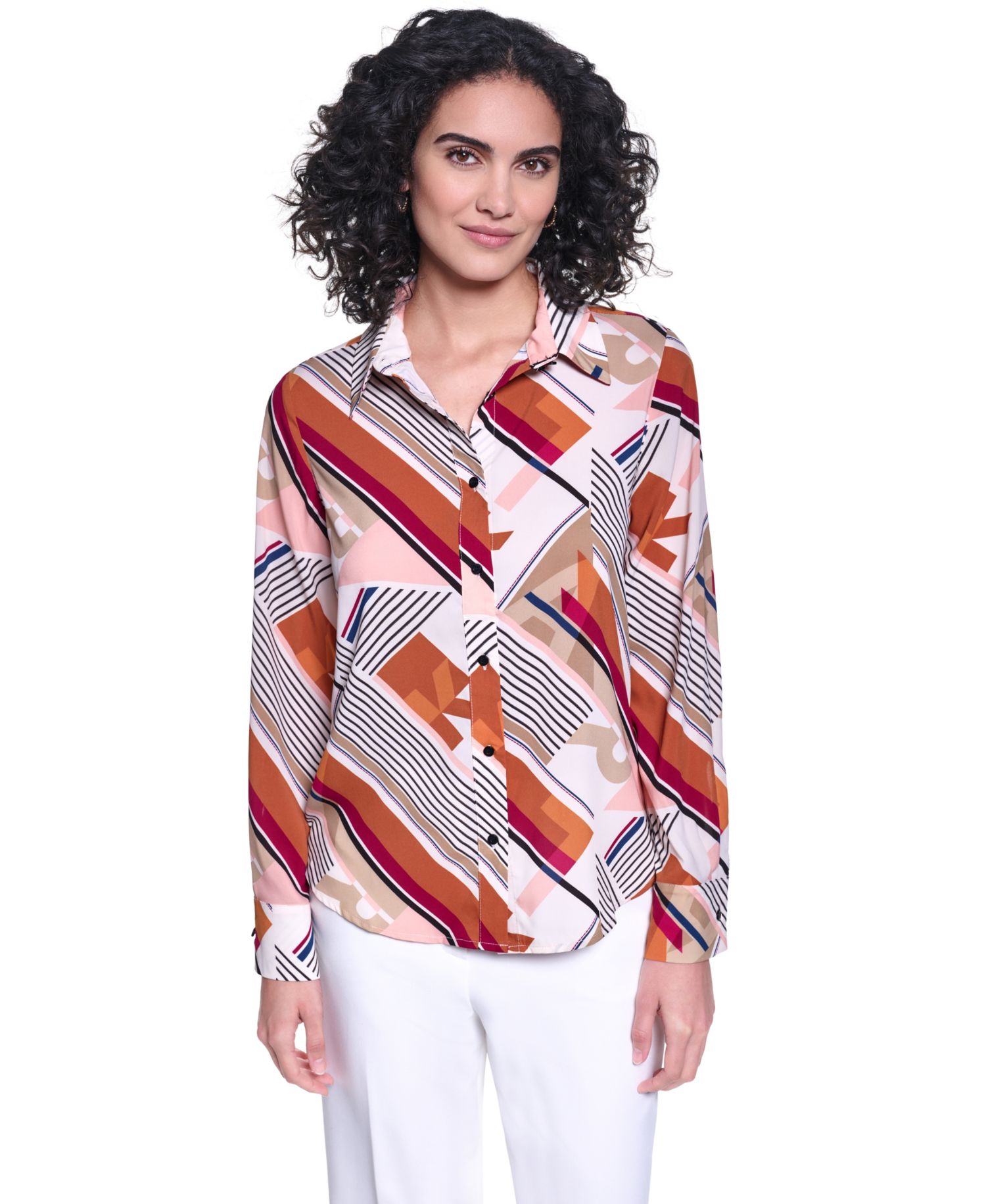 Women's Collared Long-Sleeve Printed Blouse