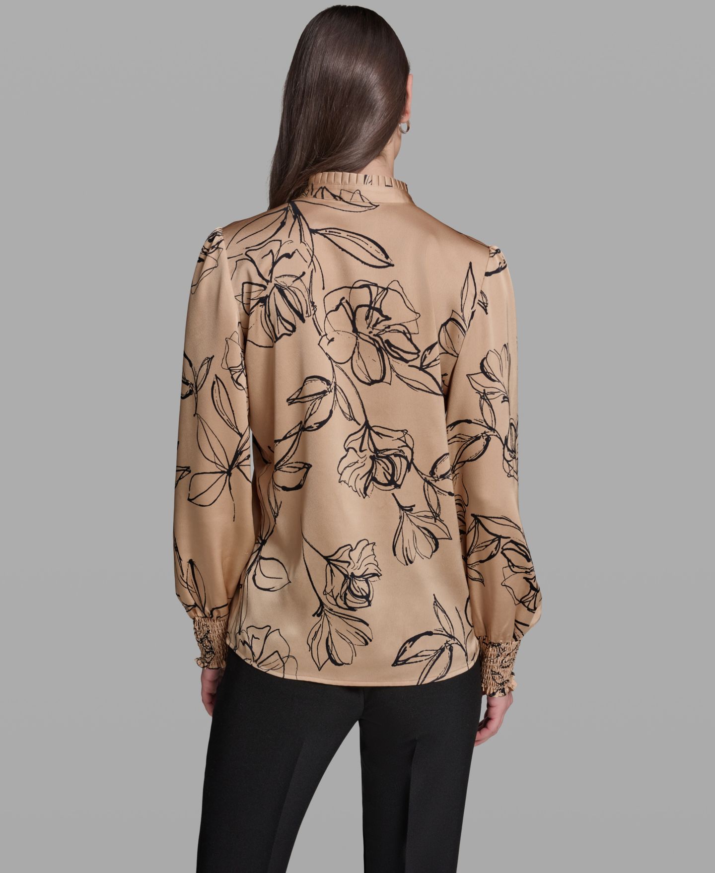 Женская блузка KARL LAGERFELD PARIS Floral Long-Sleeve Mock Neck Blouse, цвет: Полуночный тёмно-синий — фото 2