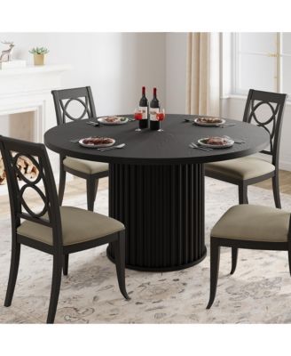 47" Round Dining Table for 4-6 Diners, with a Robust Wave-Shaped Metal Pedestal Base