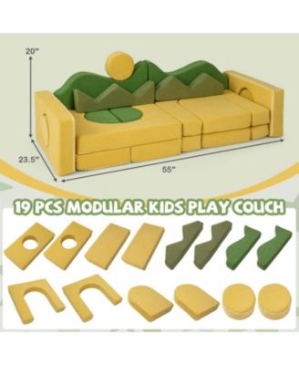 19-Piece Convertible Velvet Foam Play Couch for Toddlers