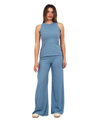 Women's Ribbed Knit Tank Top and Wide-Leg Pant Set