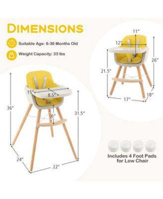Baby 3-in-1 Convertible Wooden High Chair with Adjustable Tray and 5-Point Harness