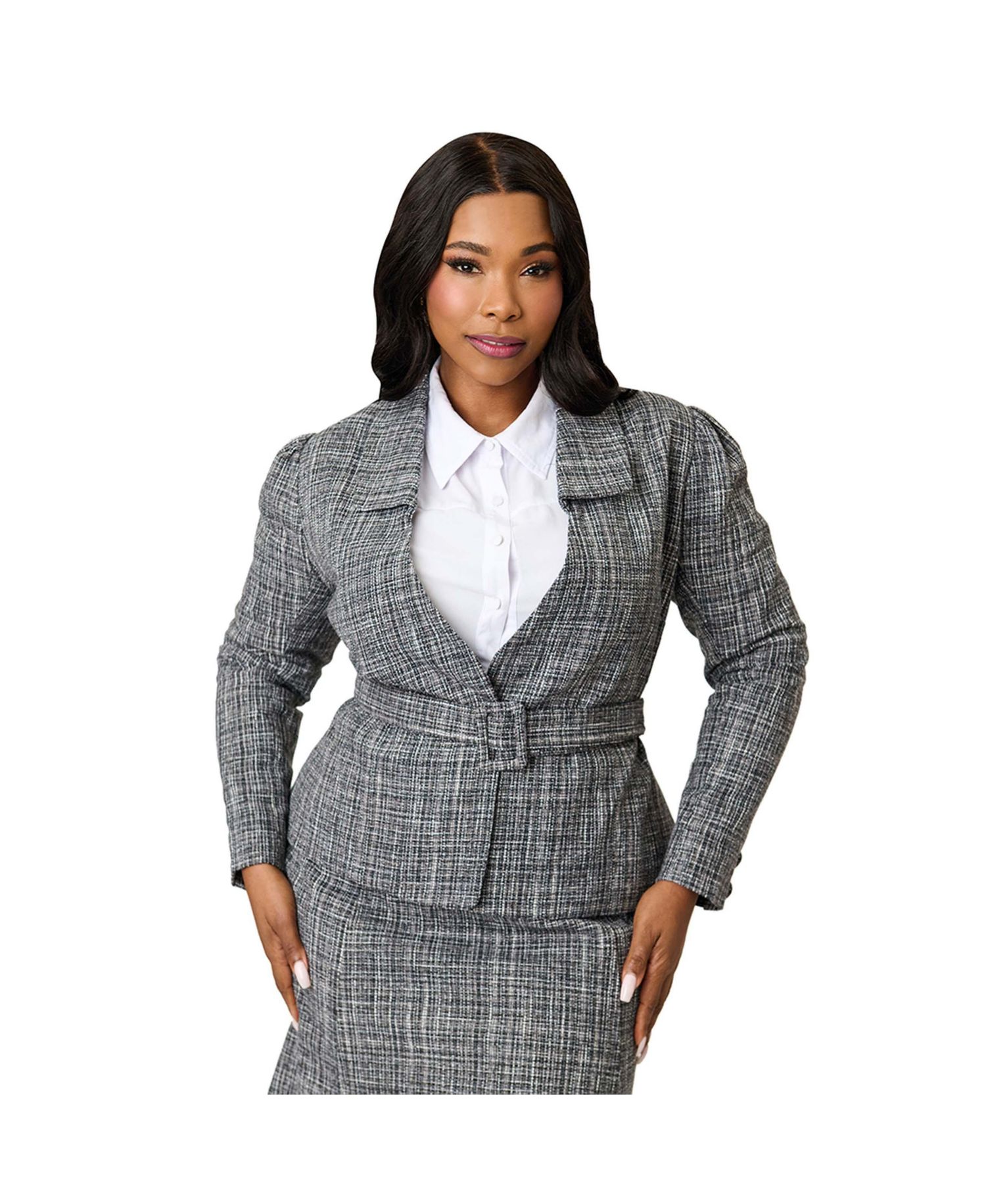 Plus Size Womwn's 1940s Tweed Belted Jacket