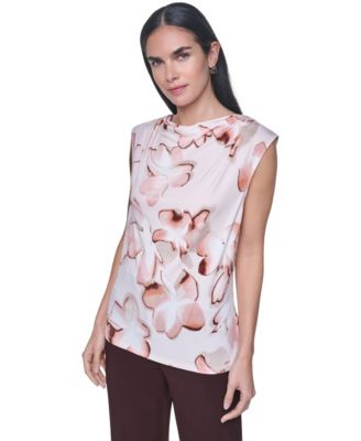 Petite Printed Cowl Neck Sleeveless Blouse