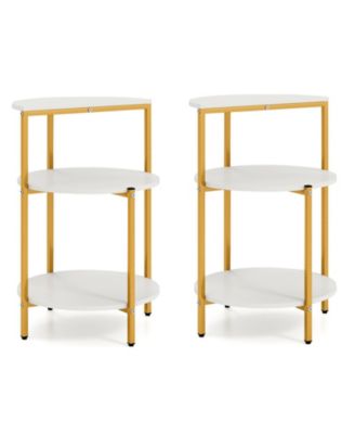 2PCS 3-Tier Side Table Round End Table w/Storage Shelves Metal Frame for Bedroom