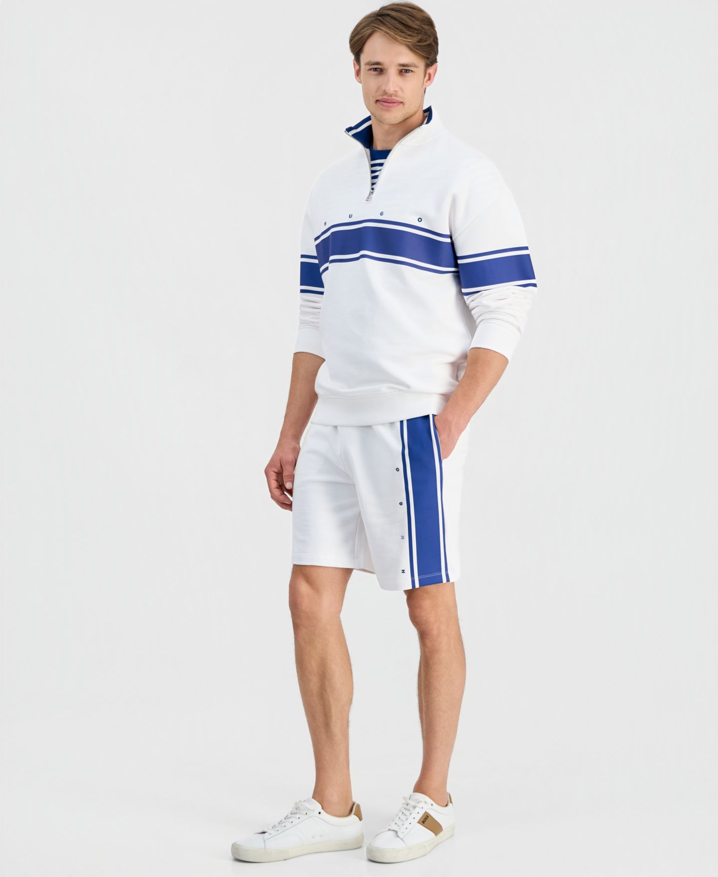 Мужской свитшот HUGO Hugo Boss Demsizip Quarter-Zip, цвет: Белый — фото 2