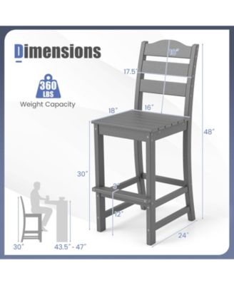 Set of 2 HDPE Bar Stool Tall Chair Backrest Footrest All Weather Patio