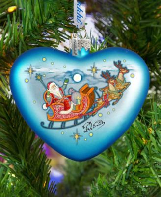Santa on His Way Hart Glass Ornament