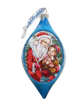 Teddy Bear Santa Drop Glass Ornament
