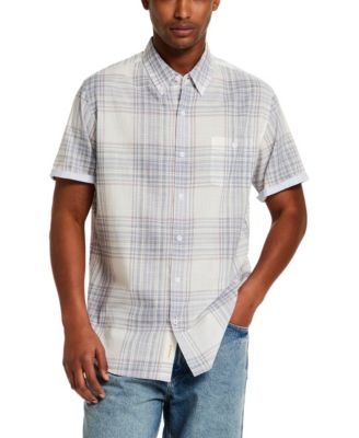 Men's Short-Sleeve Button Down 100% Cotton Plaid Shirt