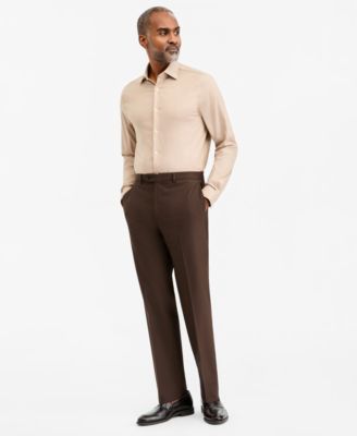 brown dress pants Men's Linen-Look Latte Suit Pants, 38 Short exact waist and a flat front styling. Cheeream Men's Baggy Wide Leg