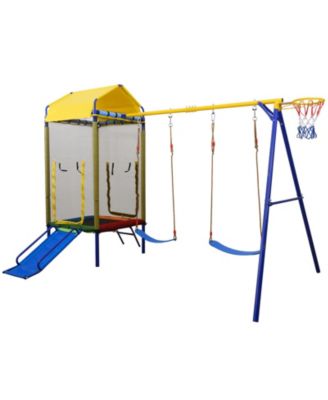 5 in 1 Kids Swing Set with Metal Stand Backyard Playset
