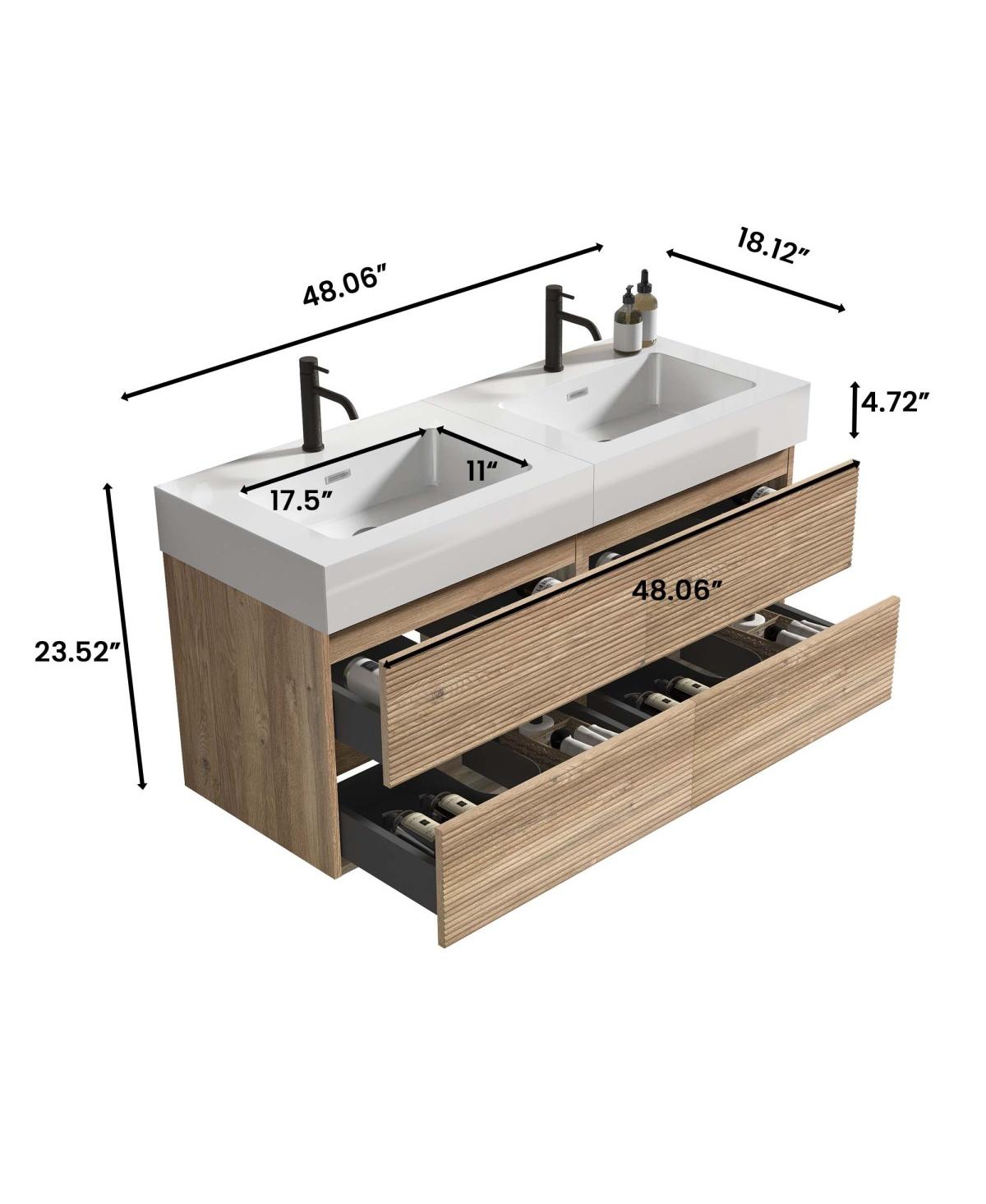 Sillysis Mid-Century Modern Bathroom Vanity with Oak Grille Double Drawers