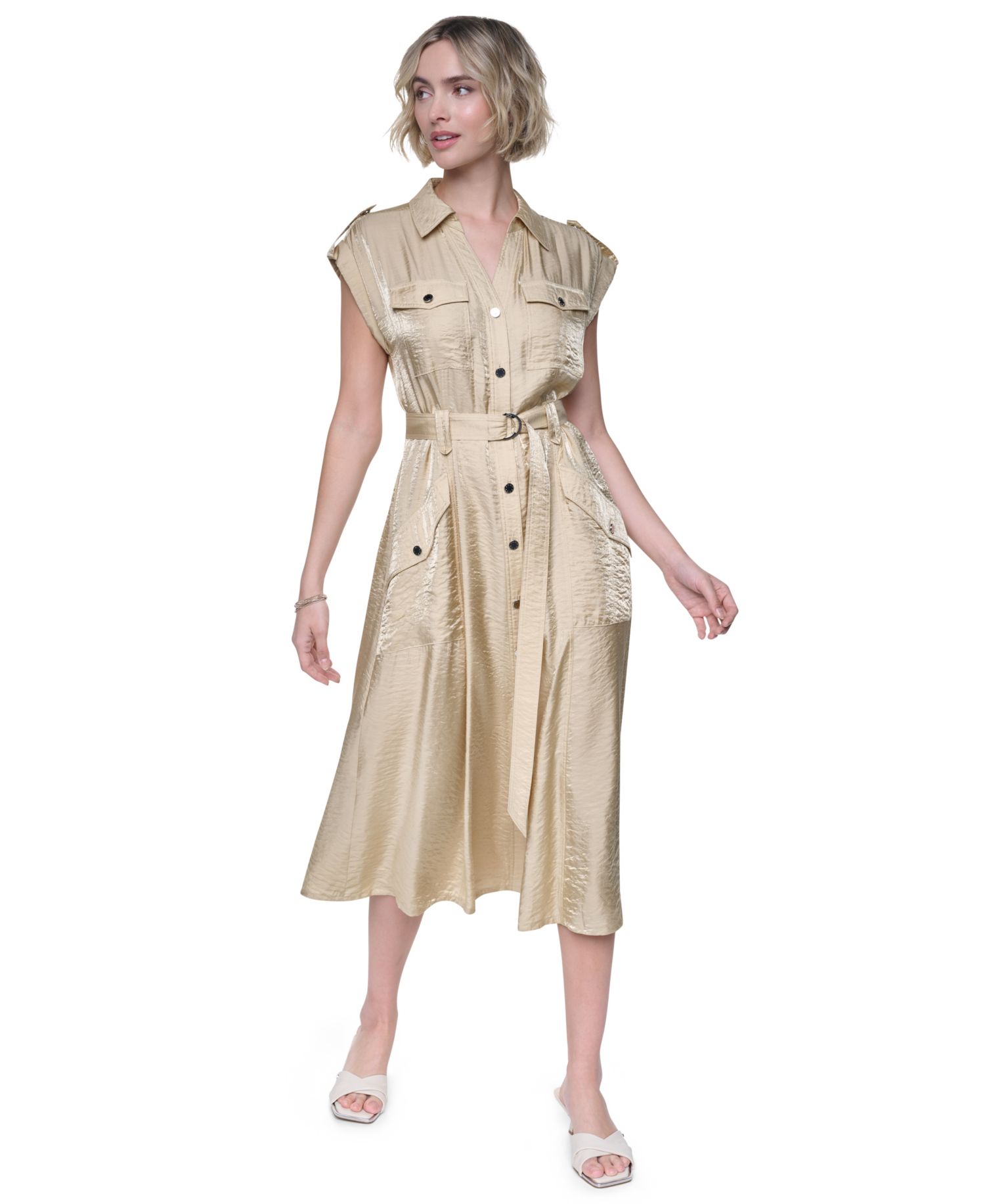 Women's Collared Neck Twinkle Cargo Dress