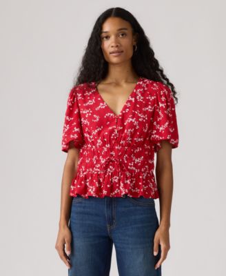 Women's V-Neck Rylan Floral-Print Crepe Short-Sleeve Blouse