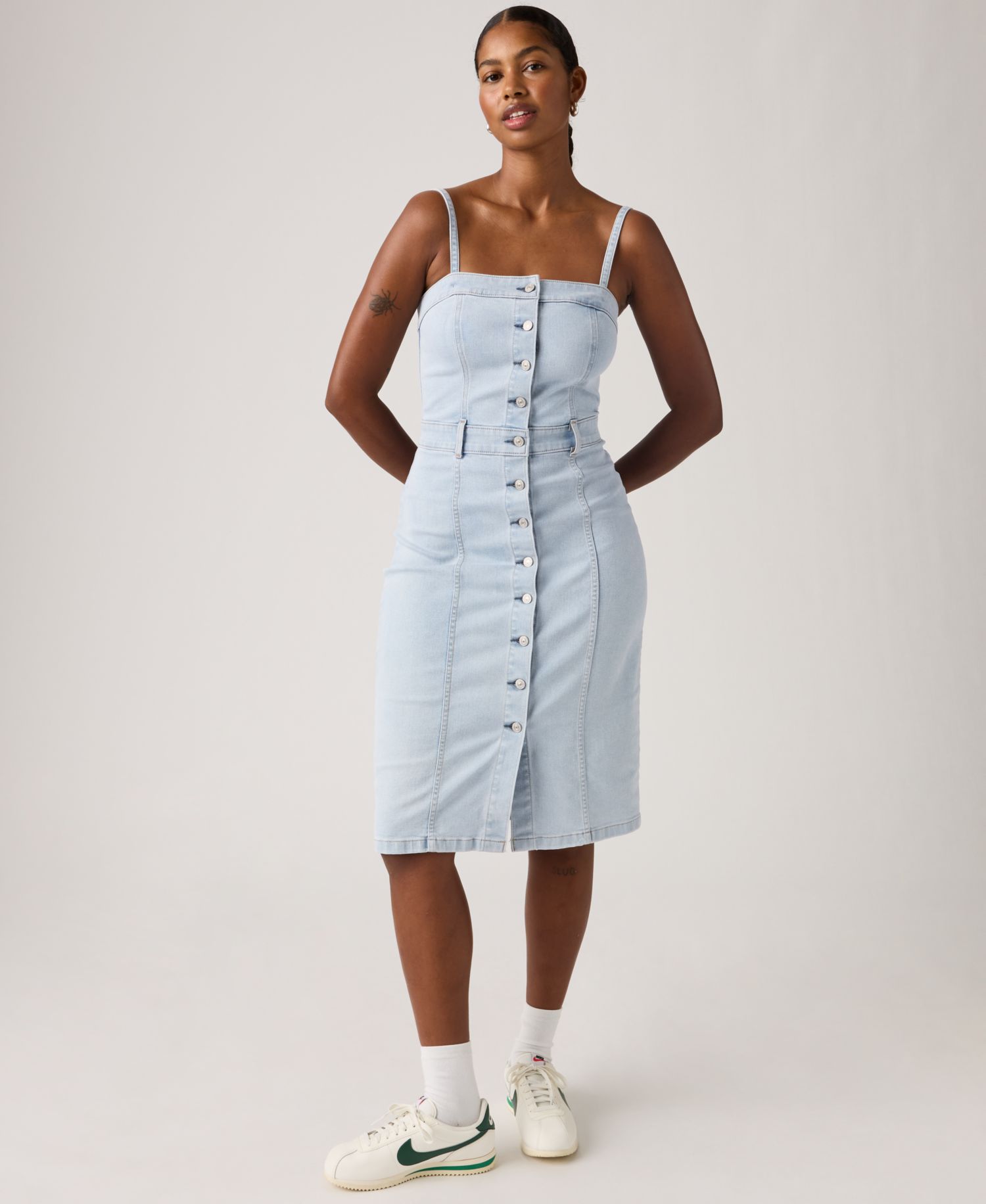 Women's Denim Bustier Button-Front Dress