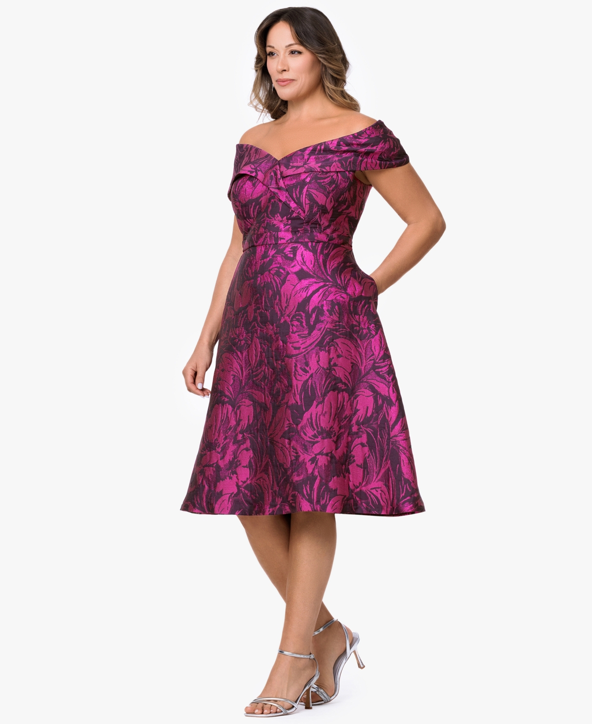 Xscape Plus Off-The-Shoulder Midi Dress
