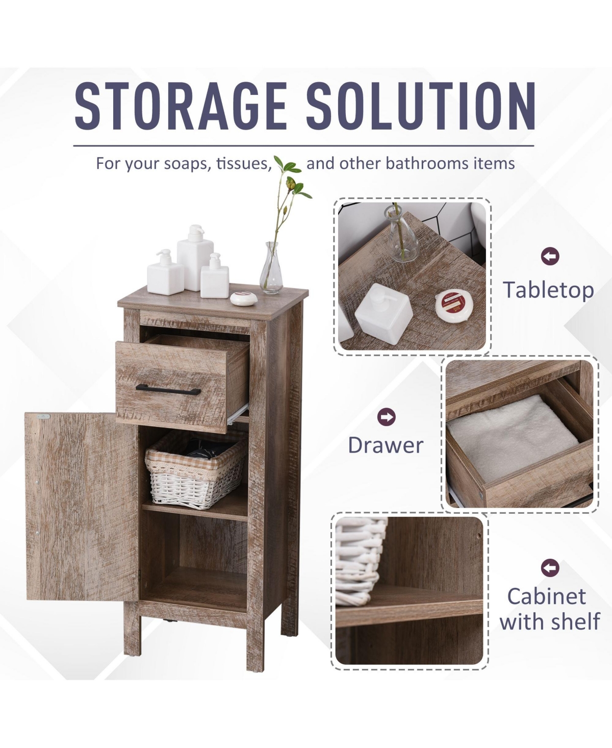 Kleankin Bathroom Floor Cabinet Storage Cupboard with Drawer & Adjustable Shelf