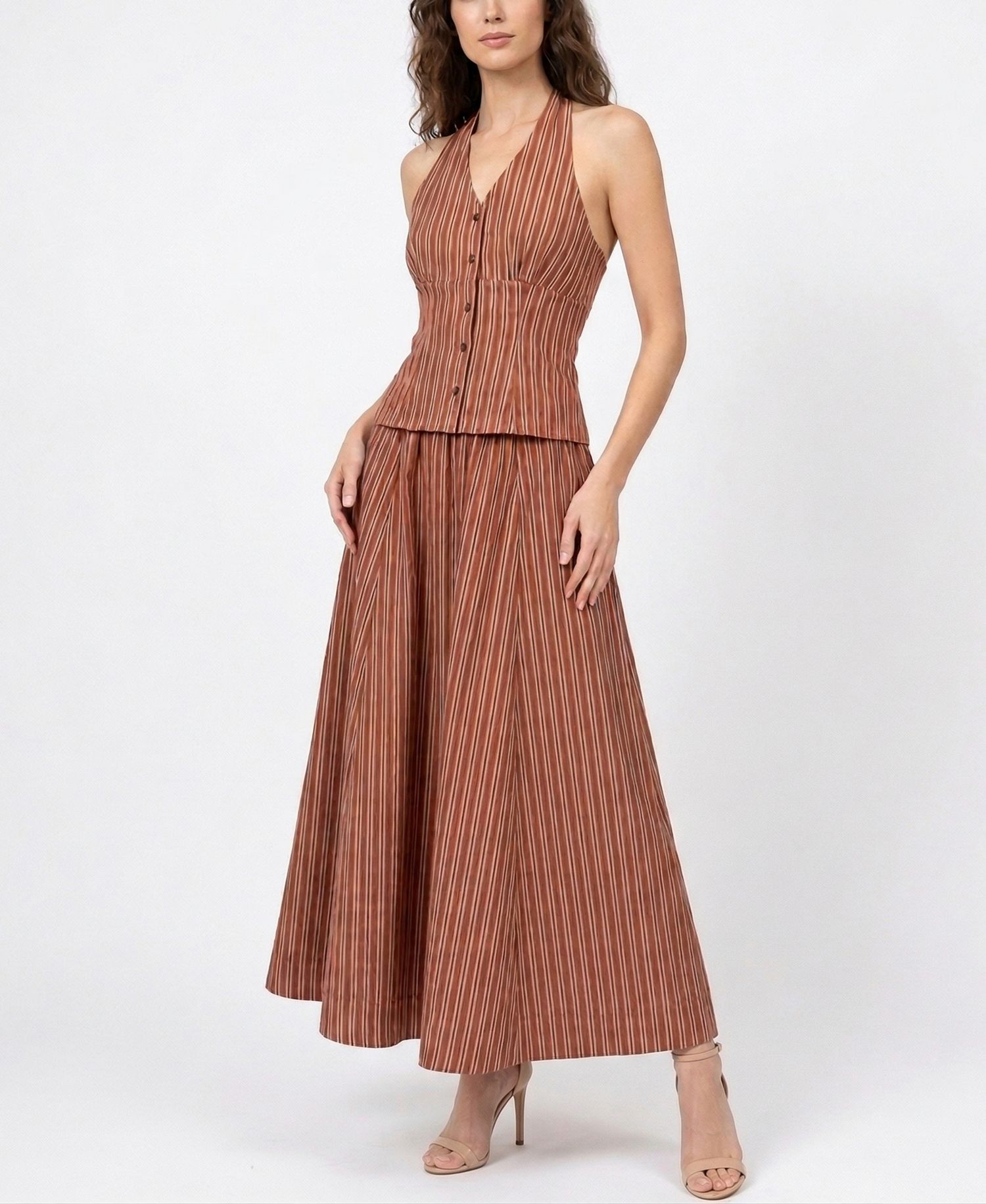 Women's Striped Drop Waist V-Neck Dress