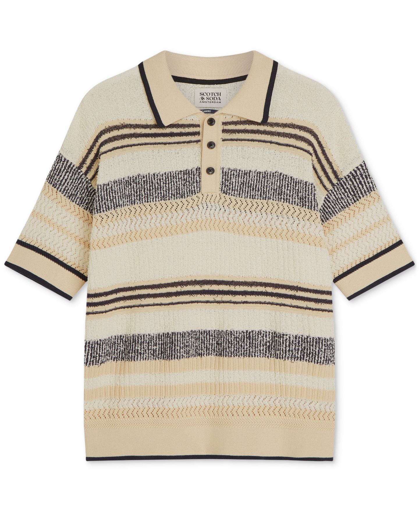 Мужское поло SCOTCH & SODA Striped Short-Sleeve Knit Polo, цвет: Сливочный синий полосатый — фото 5