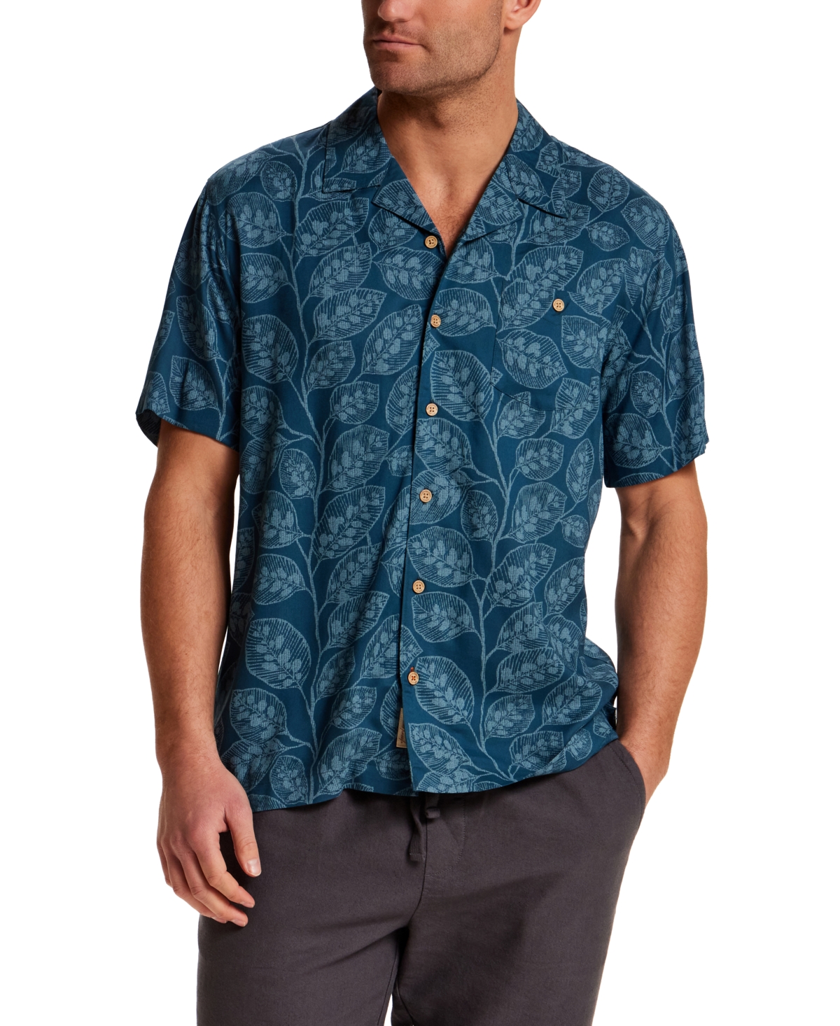 Weatherproof Vintage Men's Short-Sleeve Rayon Camp Shirt