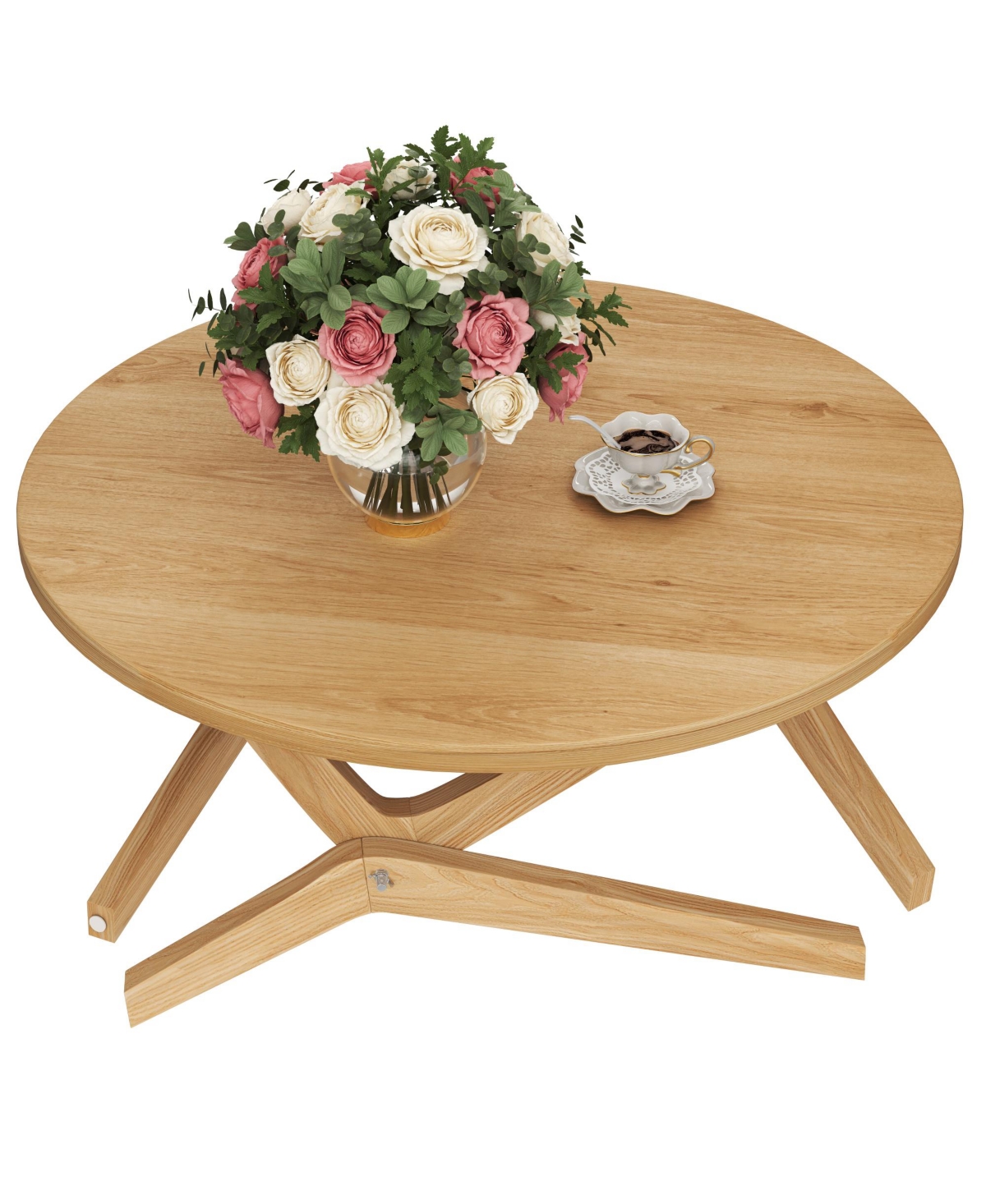 Rainsken 2-in-1 Round Transformer Coffee Table, Converts from Coffee Table to Cocktail Table, Space-Saving and Adjustable Height for Living Room