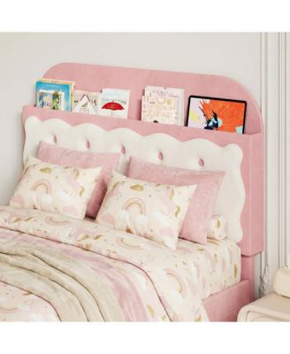 Velvet Upholstered Bed Frame with Storage Headboard, Footboard Drawer and Wood Slats, Box Spring Not Required