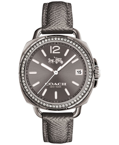 COACH Women's Tatum Gray Leather Strap Watch 34mm 14502628
