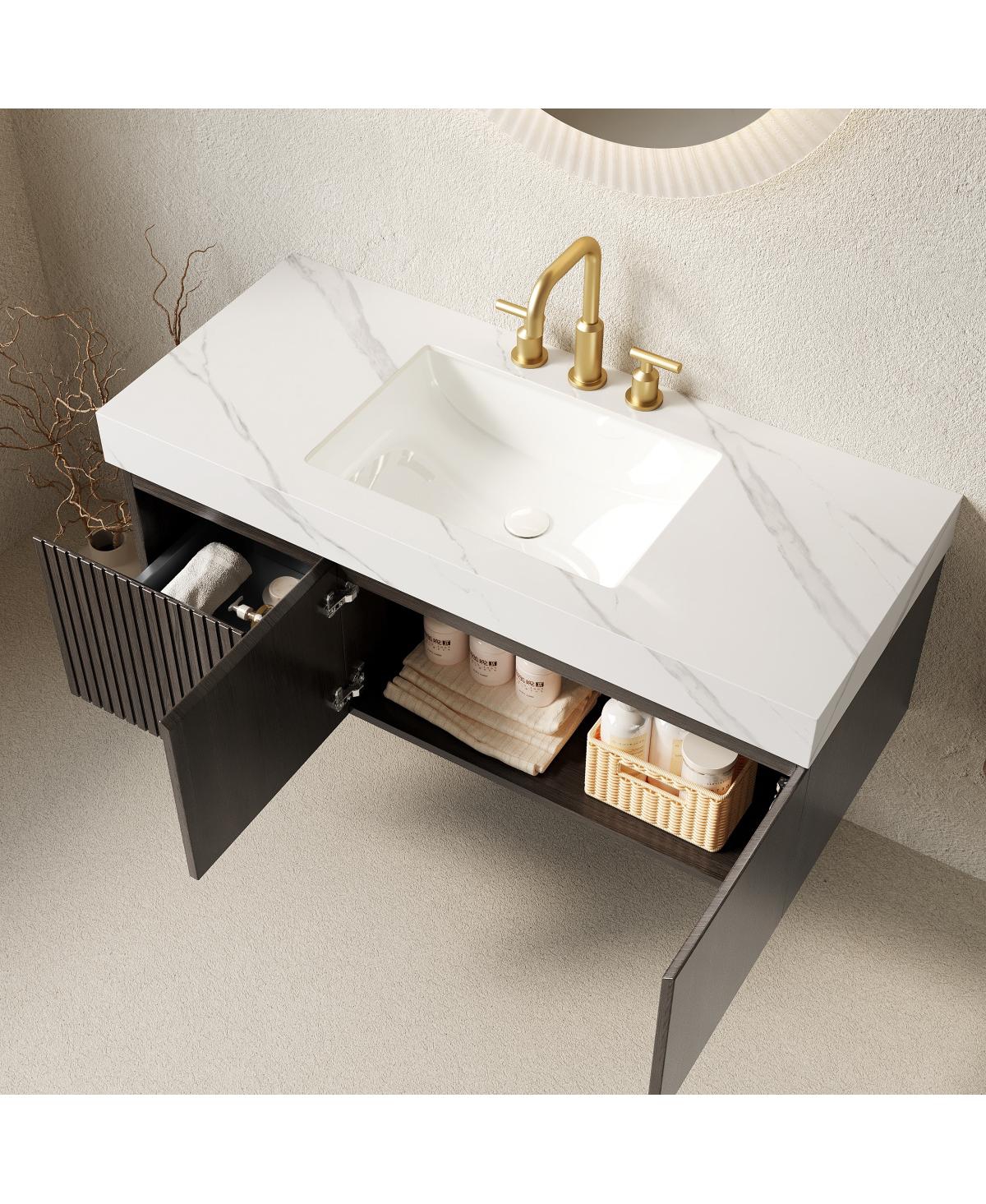 Sillysis Bathroom Vanity with Carrara Sintered Stone Top, Ceramic Undermount Sink, Soft Close Cabinet