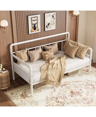 Twin Metal Daybed Frame with Metal Slats, Round Armrests and Underbed Storage, 78.2 x 41.6 x 41.5